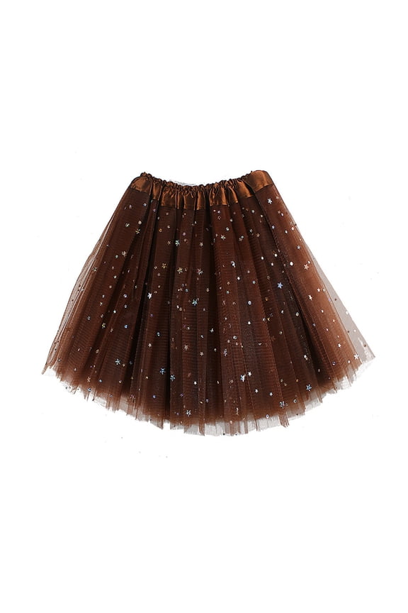 Women'S Star Sequin Tutu Skirts Elastic Waist Mesh Tiered Tulle Skirt Layered Stretchy Puffy Fluffy Adult Sparkly Ballerina Dance Skirt ,Coffee,One Size