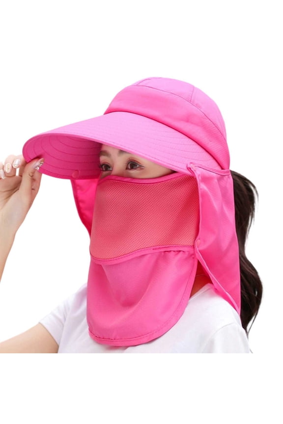 Women'S Summer Sun Hat Solid Color Adjustable Strap Large Wide Brim Beach Caps Foldable Cover Neck Flap Soft Top Travel Outdoor Vacation Uv Protection Hiking Fishing Hat,Red,One Size