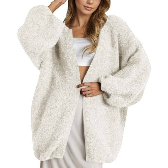 CUZIBR Women'S Sweaters Soft Knit Cardigan Coat Long Length Oversized Jacket Solid Color Long Sleeve Open Front Sweater Tops Winter Clothes,Beige,L