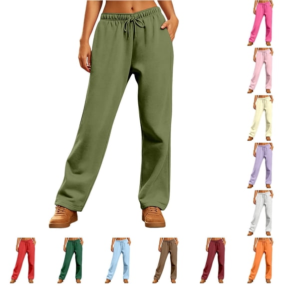 CUZIBR Women'S Sweatpants Wide Leg Baggy Long Joggers With Pocket Drawstring Workout Straight Leg Trendy Pants Casual Daily Leisure Dates Trousers,Army Green,L