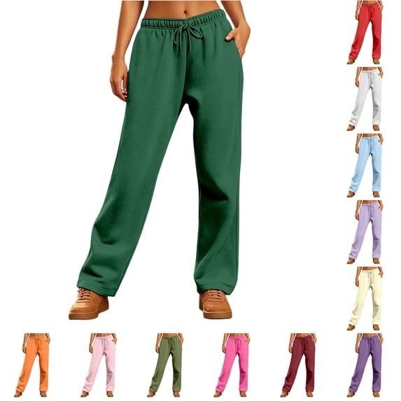 CUZIBR Women'S Sweatpants Wide Leg Baggy Long Joggers With Pocket Drawstring Workout Straight Leg Trendy Pants Casual Daily Leisure Dates Trousers,Green,L