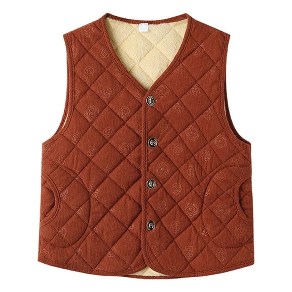 CUZIBR Women'S Vest Quilted Vest Thickened Warm Sleeveless Button Down Jacket Solid Color V-Neck Casual Waistcoat With Pockets Tops Winter Clothes,Orange,Xxl