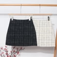 thumbnail image 1 of CUZIBR Women Skirt Elegant Plaid Bodycon Slim Fit High Waisted Pencil Fall Winter Holiday Classic Casual Cozy Fashionable Stretch Wool Mini Skirts,Black,L, 1 of 6