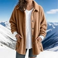 thumbnail image 1 of CUZIBR Women Soft Jacket Cozy Long Sleeve Button Down Solid Color Open Front Cardigan Notched Lapel Casual Loose Fit Thick Warm Blouse Outwear,Coffee,M, 1 of 5
