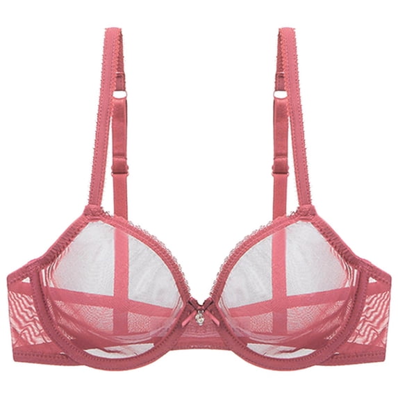CUZIBR Women Sports Bra Mesh Lace Underwire Sheer Bras Solid Color Adjustable Spaghetti Strap Full Coverage Stylish Unlined See Through Lingerie Cozy Soft Tshirt Bras,Red,XL