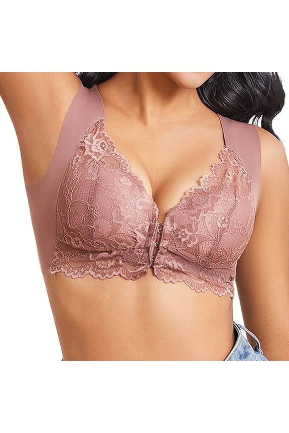 Women Sports Bra Solid Color Lace Fashionable Cozy Underwire Deep V-Neck High Support Elegant Stylish Dailywear Comfortable Lingerie,Light Pink,M
