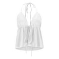 thumbnail image 1 of CUZIBR Women Stylish Camisole Deep V-Neck Sleeveless Solid Color Halter Neck Lace Up Tank Top Backless Cute Summer Flowy Vest Shirt Casual Cami Crop Tops Vacation Tshirts Clothes,White,Xl, 1 of 6