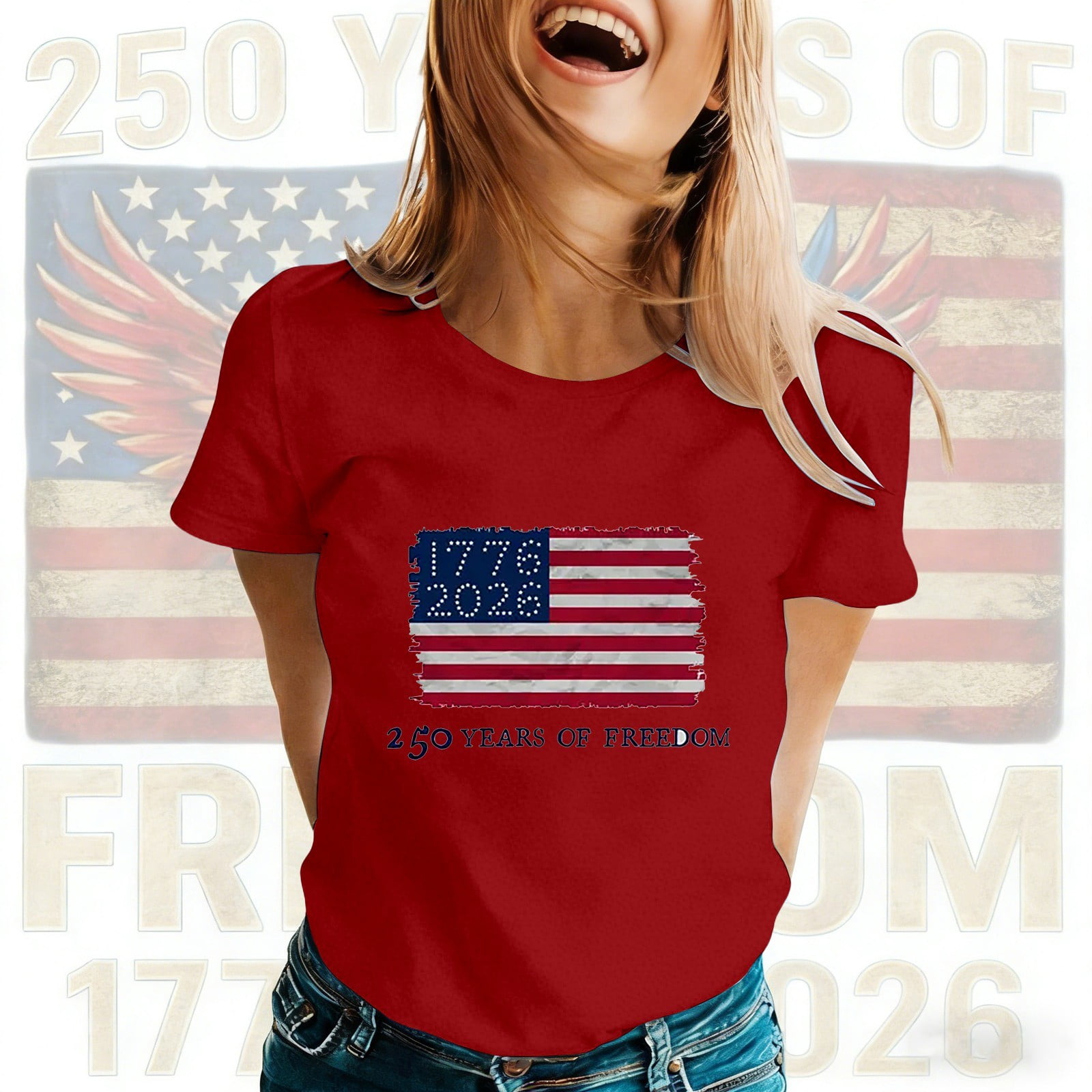 CUZIBR Women Summer Tshirts Celebrate America'S 250Th Anniversary ...
