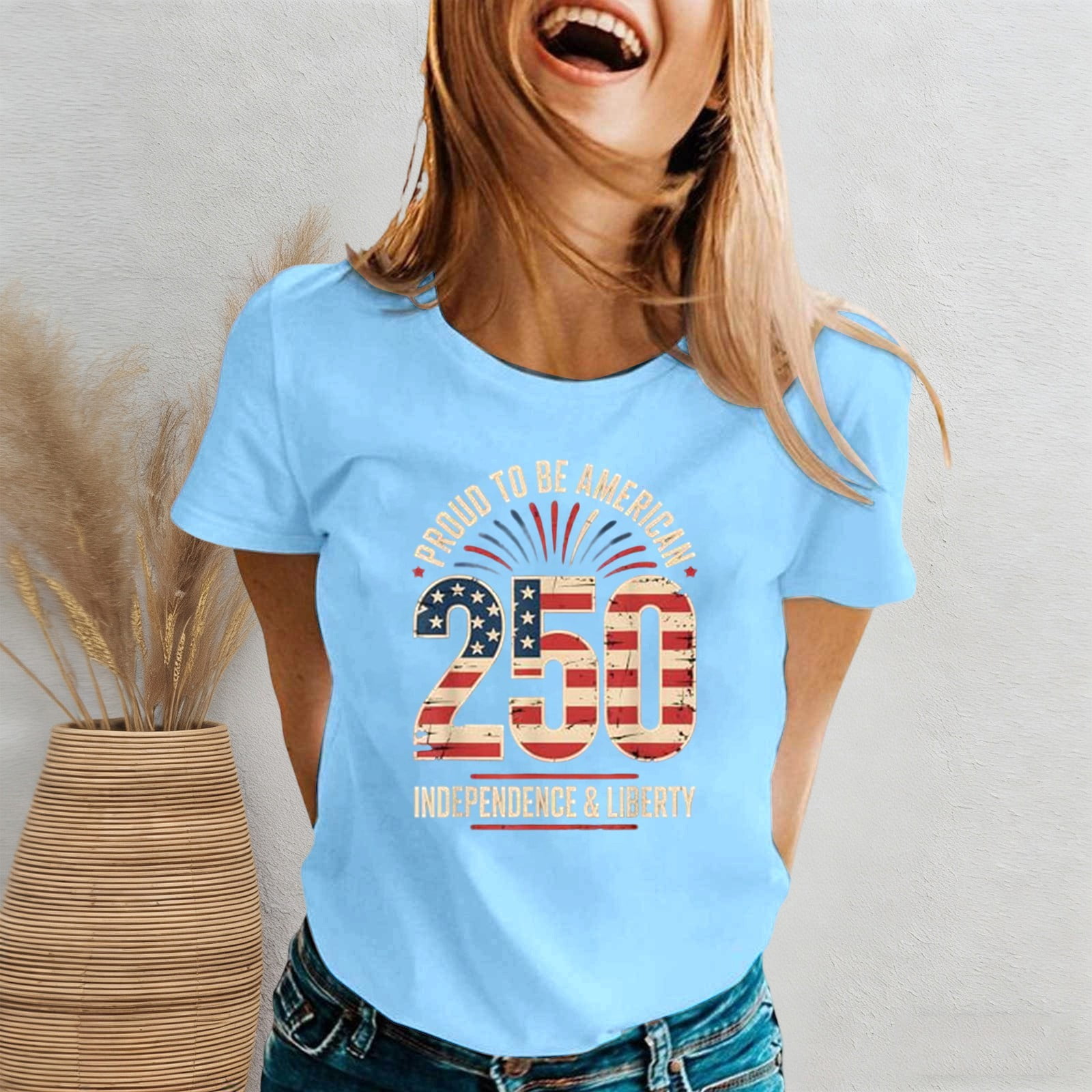 CUZIBR Women Summer Tshirts Celebrate America'S 250Th Anniversary ...