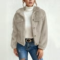 thumbnail image 1 of CUZIBR Women Winter Jacket Stand Collar Long Sleeve Fuzzy Solid Color Thick Warm Soft Short Coat Casual Front Open Cardigan Outerwear For Fall Winter Dailywear,Beige,L, 1 of 5