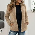 thumbnail image 1 of CUZIBR Women Winter Jacket Zip Up Long Sleeve Fuzzy Wool Coat Stand Collar Loose Casual Cazy Thick Warm Soft Outerwear For Fall Winter,Khaki,L, 1 of 4