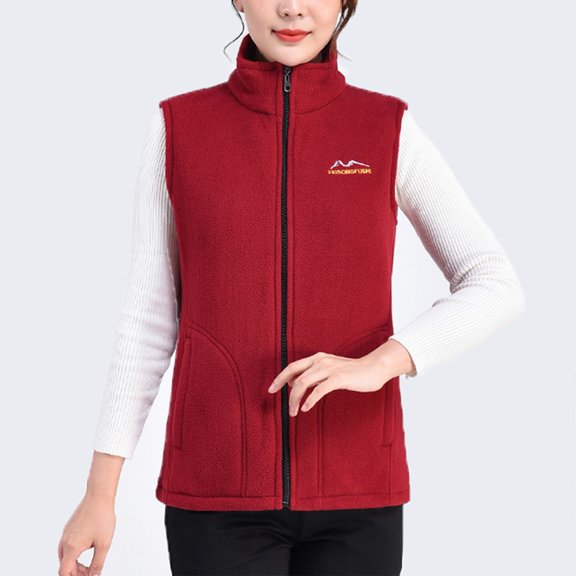 CUZIBR Women Winter Vest Plus Size Sleeveless Full Zipper Soft Stand Collar Solid Thick Warm Jacket Cozy Lightweight Outdoor Basic Waistcoat Daily Wear,RD3,XXL