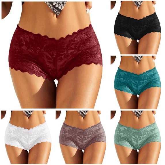 CUZIBR Women's Lace Floral Boy-short Panties Breathable Mid-Rise Underwear Breathable Comfortable Stretchy Hipster Briefs For Daily Wear Soft Lingerie,Red,S-XL