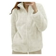 thumbnail image 1 of CUZIBR Women's Winter Jacket Fuzzy Wool Solid Color Long Sleeve Zipper Up Cardigans Jacket Turtleneck Oversized Fashion Cozy Warm Coats Streetwear, 1 of 3