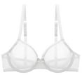 thumbnail image 1 of CUZIBR Womens Bras Mesh Lace Underwire Sheer Bras Solid Color Adjustable Spaghetti Strap Full Coverage Stylish Unlined See Through Lingerie Cozy Tshirt Everyday Bras,White,3XL, 1 of 2