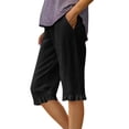 thumbnail image 1 of CUZIBR Womens Capri Pants With Pocket Casual Trendy Baggy Pants Ruffles Drawstring Relaxed Fit Lightweight Beach Travel Everyday Loungewear Cozy Party Bottoms,Black,L, 1 of 4