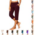 thumbnail image 1 of CUZIBR Womens Capri Yoga Pants With Pocket High Waist Baggy Slim Fit Workout Stretch Pants Trendy Gym Running Everyday Activewear Cozy Party Bottoms,Wine,S, 1 of 4