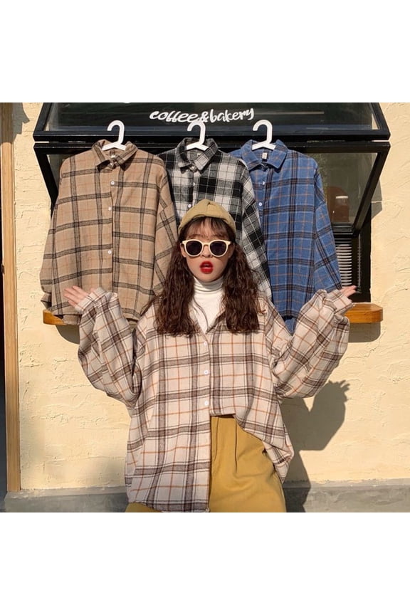 Womens Casual Jacket Hooded Plaid Long Sleeve Stylish Coat With Pocket Mid-Length Button Down Cardigan Loose Oversized Strench Coat Daily Wear