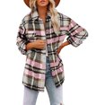 thumbnail image 1 of CUZIBR Womens Casual Jacket Hooded Plaid Long Sleeve Stylish Coat With Pocket Mid-Length Button Down Cardigan Loose Oversized Strench Coat Dailywear, 1 of 6