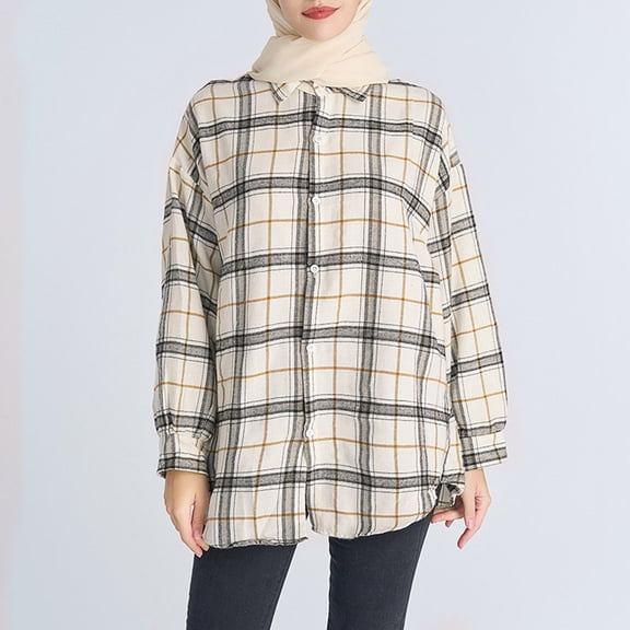 CUZIBR Womens Casual Jacket Hooded Plaid Long Sleeve Stylish Coat With Pocket Mid-Length Button Down Cardigan Loose Oversized Strench Coat Outwear