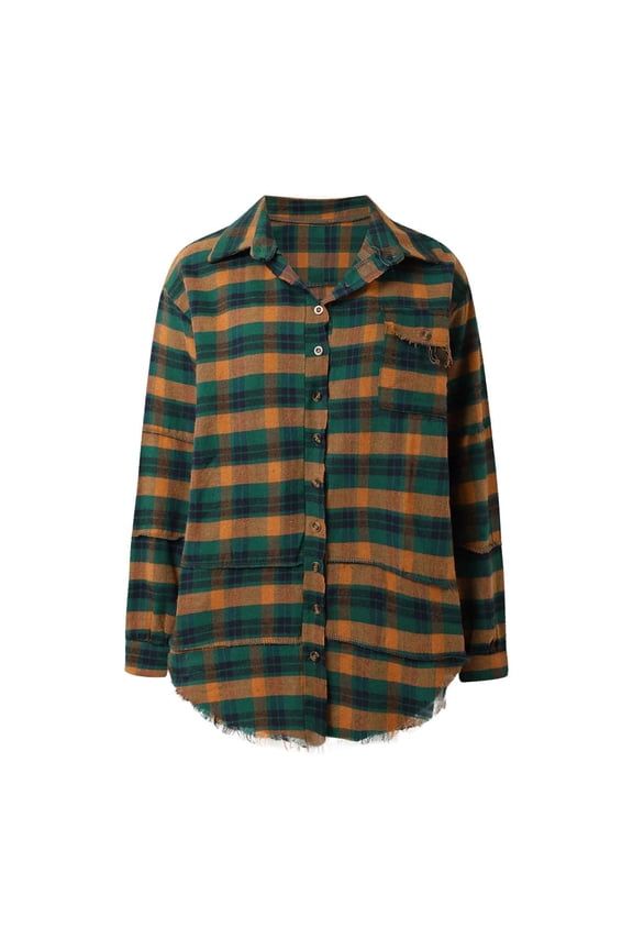 Womens Casual Jacket Hooded Plaid Long Sleeve Stylish Coat With Pocket Mid-Length Button Down Cardigan Loose Oversized Strench Coat Outwear