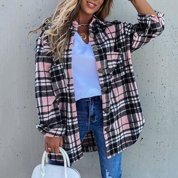 CUZIBR Womens Casual Jacket Hooded Plaid Long Sleeve Stylish Coat With Pocket Mid-Length Button Down Cardigan Loose Oversized Strench Coat Streetwear