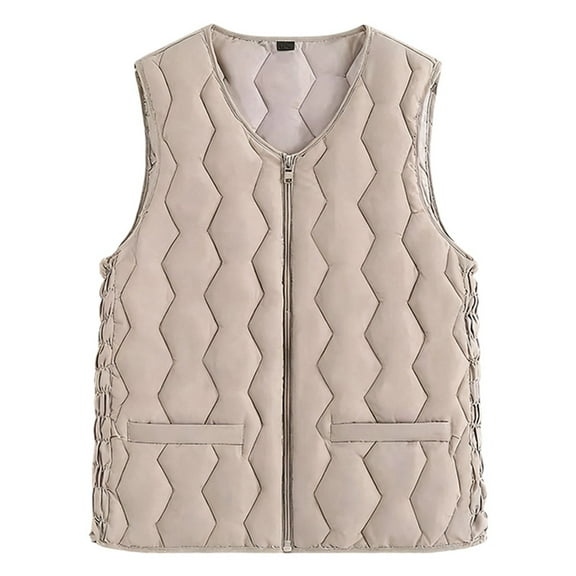 CUZIBR Womens Coats Elegant Quilted Sleeveless Jacket Thermal Wool Lined Floral Print Zipper Up V-Neck Outerwear Vest Tops Winter Clothes,Grey,Xxxxl