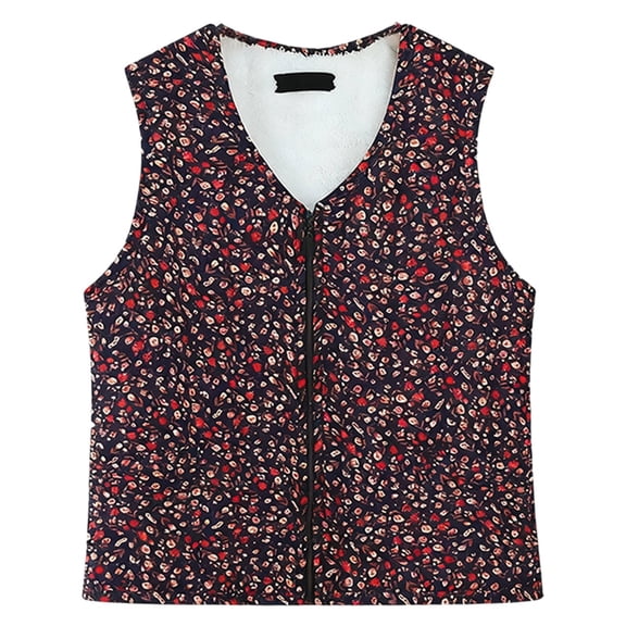 CUZIBR Womens Coats Elegant Quilted Sleeveless Jacket Thermal Wool Lined Floral Print Zipper Up V-Neck Outerwear Vest Fall Fashion Outfit,Multicolour,Xxxxl