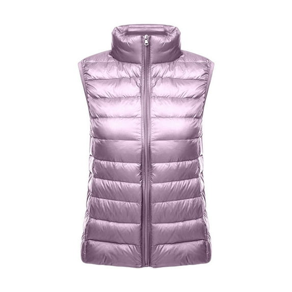 CUZIBR Womens Coats Lightweight Down Vest Padded Warm Winter Full Zipper Up Sleeveless Jacket Quilted Gilet Solid Color Cozy Waistcoat Fall Fashion Outfit,Light Purple,Xxxxl
