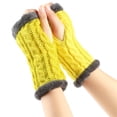 thumbnail image 1 of CUZIBR Womens Gloves Arm Sleeves Knitted Plush Trim Fingerless Glove Handmade Crochet Mittens Warm Soft For Cycling Running Outdoor Activities, 1 of 5