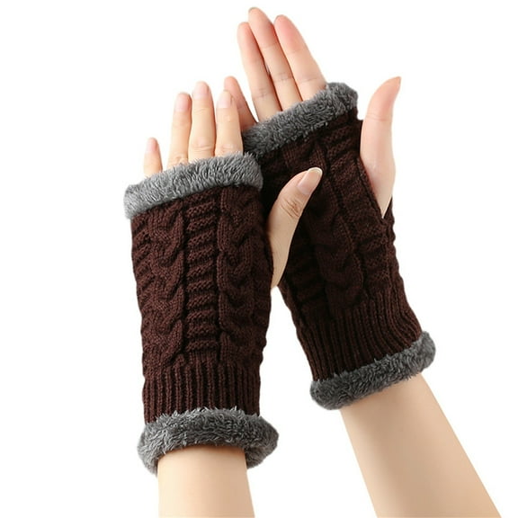 CUZIBR Womens Gloves Arm Sleeves Knitted Plush Trim Fingerless Glove Handmade Crochet Mittens Warm Soft Outdoor Cold Weather For Unisex