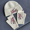 thumbnail image 1 of CUZIBR Womens Gloves Crochet Flower Embroidery 2 Piece Set Hat Handmade Fingerless Mittens Cozy Soft Warm Outfits Outdoor Cold Weather For Unisex, 1 of 3
