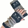 thumbnail image 1 of CUZIBR Womens Gloves Fingerless Color Block Cat Embroidery Splicing Knitted Glove Warm Fashion Soft Leaky Finger Casua Lmitten Outdoor Cold Weather For Unisex, 1 of 1