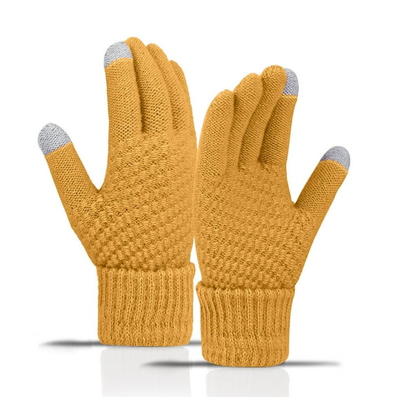 CUZIBR Womens Gloves Knitted Wool Warm Gloves Solid Color Fuzzy Thick Thermal Windbreaker Mitten Outdoor Cold Weather For Unisex