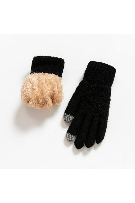 Womens Gloves Ladies Cute Printing Plush Lined Woolen Cat Gloves Knitted Thermal Soft Mitten For Cycling Running Outdoor Activities