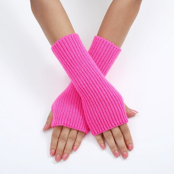 CUZIBR Womens Gloves Ladies Warm Solid Color Knit Fingerless Gloves Mittens Fashion Flowers Striped Open Fingers For Cycling Running Outdoor Activities