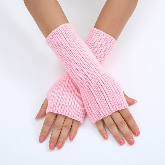 CUZIBR Womens Gloves Ladies Warm Solid Color Knit Fingerless Gloves Mittens Fashion Flowers Striped Open Fingers Outdoor Cold Weather For Unisex