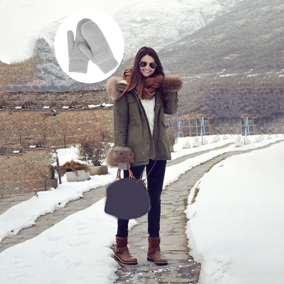 CUZIBR Womens Gloves Soft Fuzzy Lined Warm Knitted Mittens Finger Solid Color Thermal Cozy Thick Handwear Outdoor Cold Weather For Unisex