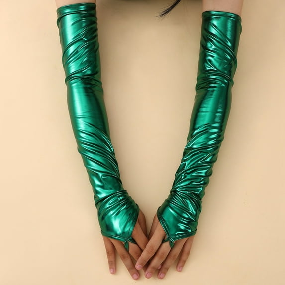 CUZIBR Womens Gloves Solid Color Leather Fingerless Long Glove Wedding Party Performance Opera Evening Dress Outdoor Cold Weather For Unisex