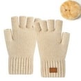 thumbnail image 1 of CUZIBR Womens Gloves Thermal Half Finger Knitted Fingerless Texting Wool Gloves Mitten Working Warm Outdoor Cold Weather For Unisex, 1 of 4