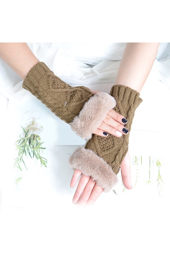 Womens Gloves Women'S Plush Knitted Fingerless Glove Cartton Pattern Wool Fuzzy Lined Mitten Sleeves Writing Outdoor Cold Weather For Unisex