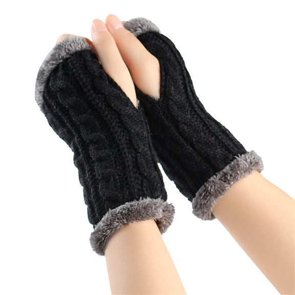 CUZIBR Womens Mittens Arm Sleeves Knitted Plush Trim Fingerless Glove Handmade Crochet Mittens Warm Soft For Cold Weather