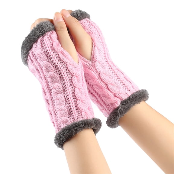 CUZIBR Womens Mittens Arm Sleeves Knitted Plush Trim Fingerless Glove Handmade Crochet Mittens Warm Soft For Cold Weather