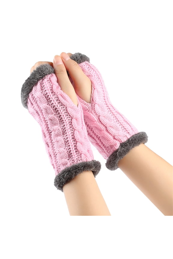 Womens Mittens Arm Sleeves Knitted Plush Trim Fingerless Glove Handmade Crochet Mittens Warm Soft For Cold Weather