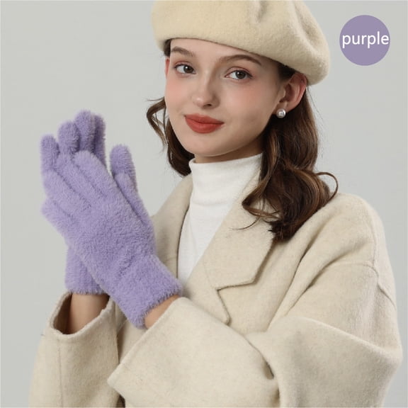 CUZIBR Womens Mittens Cute Panda Finger Cartoon Pattern Fuzzy Lined Knitted Touchscreen Thermal Mittens Windproof For Cold Weather