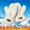 thumbnail image 1 of CUZIBR Womens Mittens Fuzzy Thick Lined Thermal Solid Gloves Mittens Soft Windproof Warm Snowboarding For Cold Weather, 1 of 4