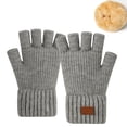 thumbnail image 1 of CUZIBR Womens Mittens Thermal Half Finger Knitted Fingerless Texting Wool Gloves Mitten Working Warm For Cold Weather, 1 of 4