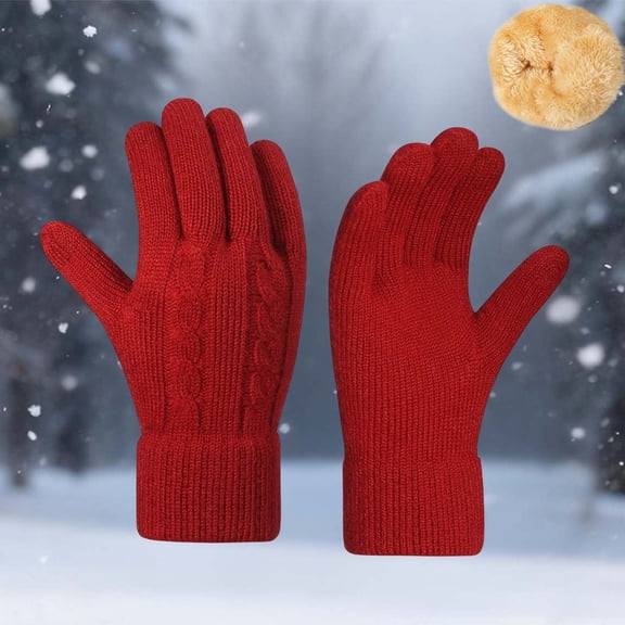 CUZIBR Womens Mittens Thermal Plush Lined Thermal Knitted Mittens Touchscreen Thick Soft Cozy Solid Color For Cold Weather