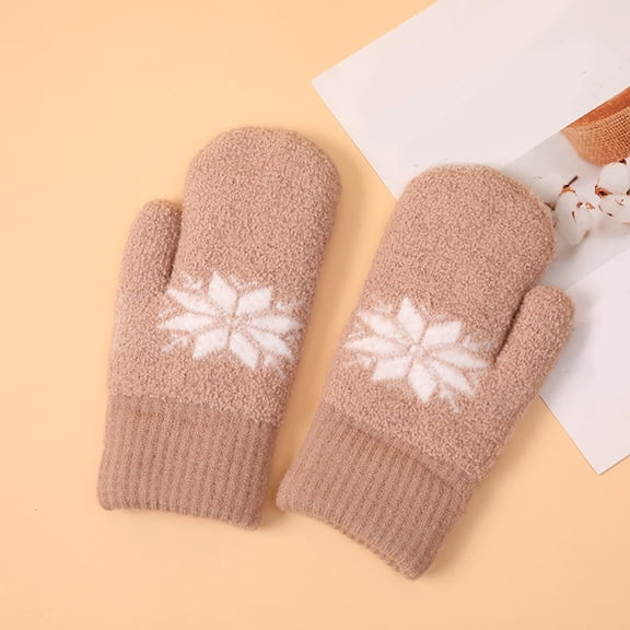 CUZIBR Womens Mittens Thermal Snowflakes Print Wool Mittens Double Layer Knitted Windproof Touchscreen Warm Gloves Gifts For Cold Weather