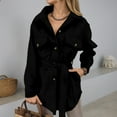 thumbnail image 1 of CUZIBR Womens Overcoat Button Down Long Sleeve Lapel Wool Coat With Belt Elegant Solid Color Oversized Fashion Jacket Mid Length Comfort Outwear,Black,L, 1 of 7